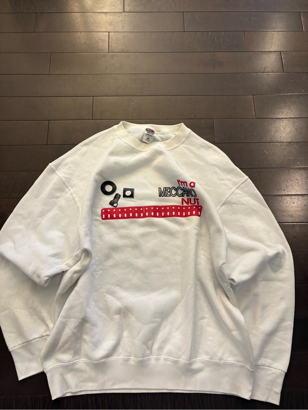 Vintage White "I'm a Meccano Nut" Graphic Crewneck Sweatshirt